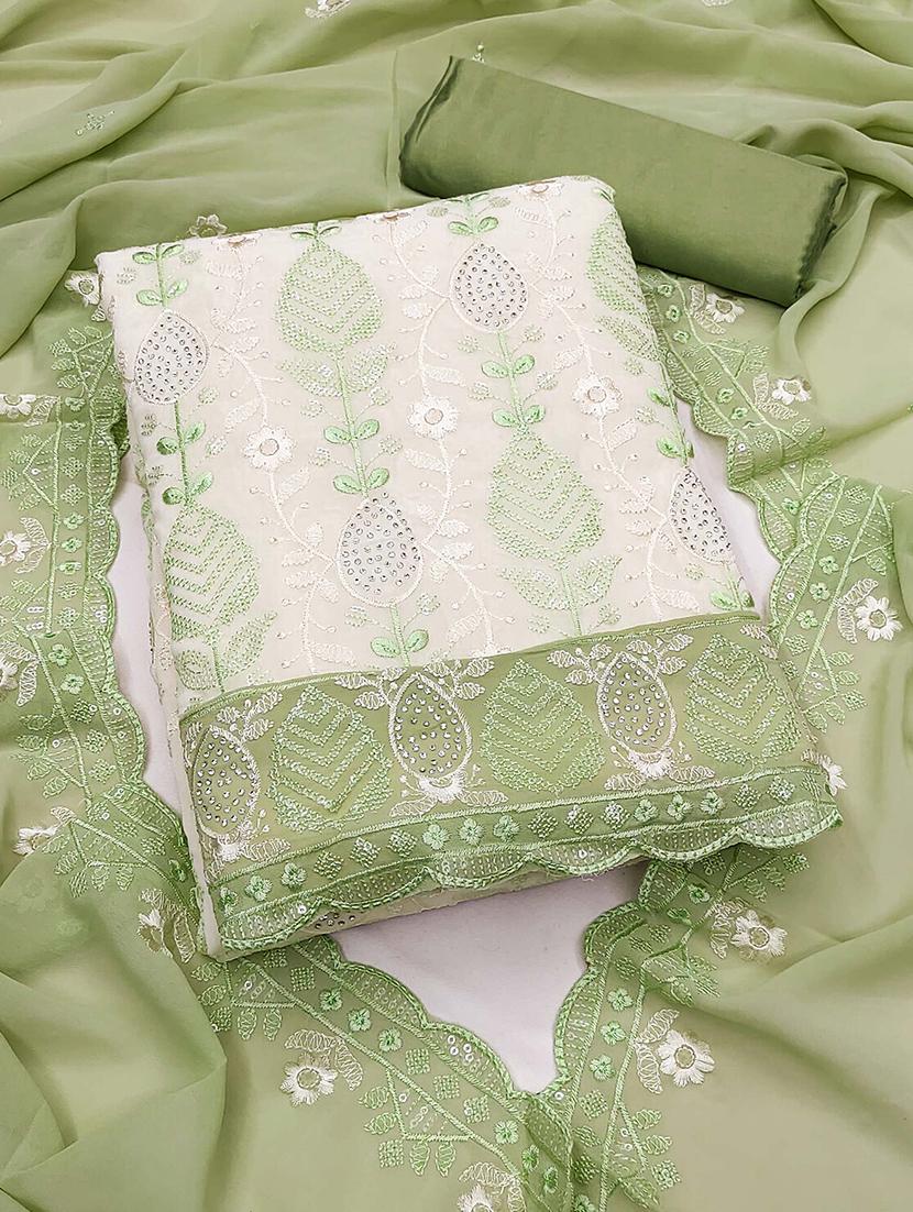 women solid with work embroidered unstitched suit set - 22021544 - Zoom Image - 0