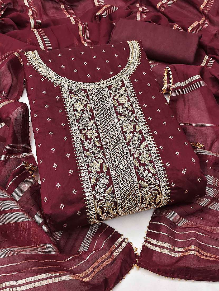 women self design embroidered unstitched suit set