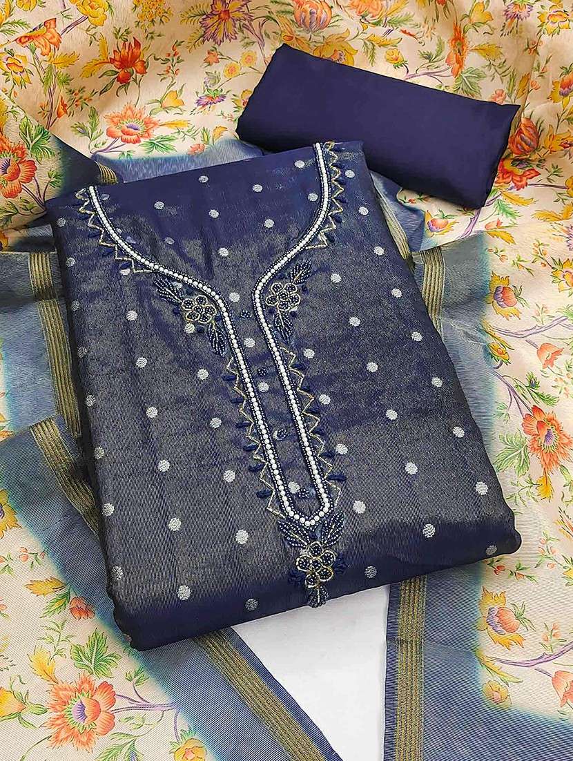 women solid with work embroidered unstitched suit set - 22021562 - Zoom Image - 0