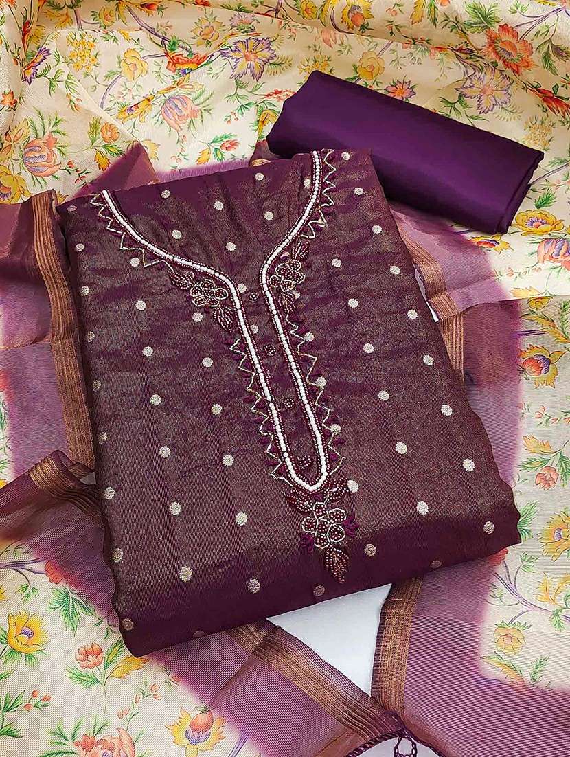 women solid with work embroidered unstitched suit set