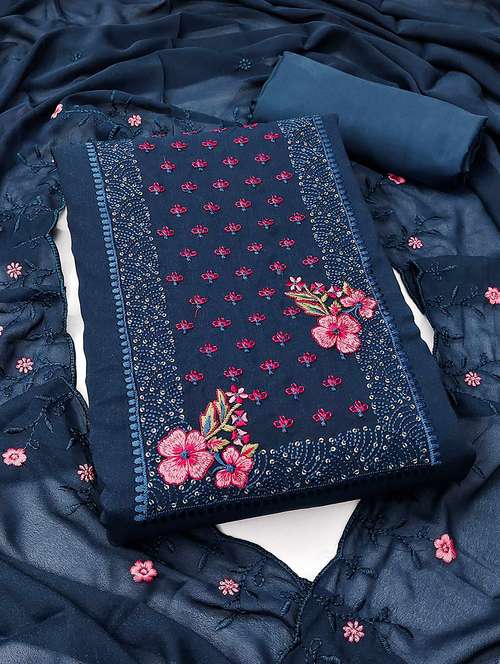 women solid with work embroidered unstitched suit set - 22021622 -  Standard Image - 0