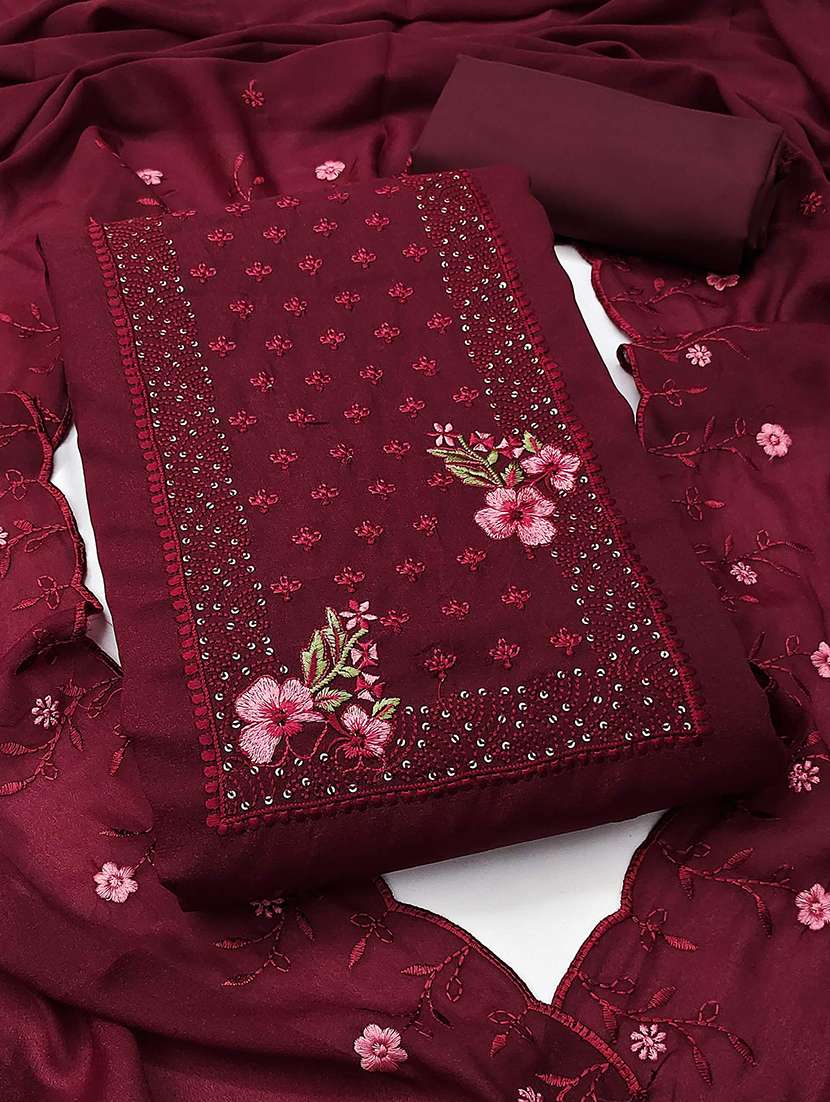 women solid with work embroidered unstitched suit set - 22021624 -  Zoom Image - 0