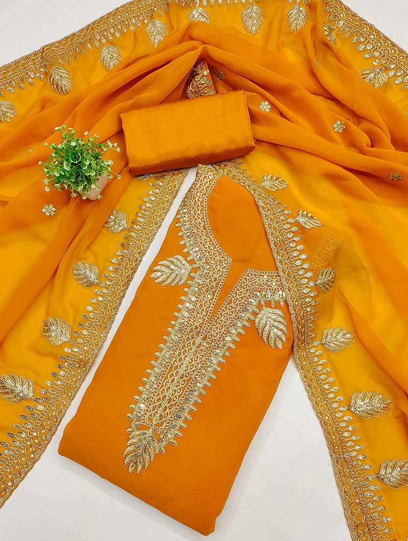 women solid with work unstitched suit set