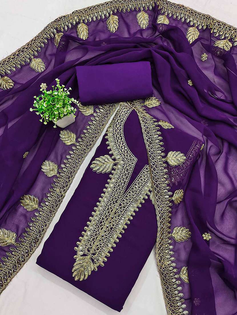 women solid with work unstitched suit set