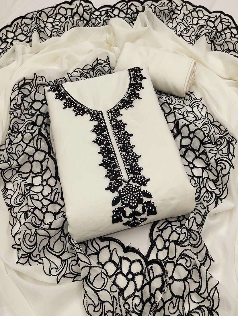 women solid with work embroidered unstitched suit set - 22021632 - Zoom Image - 0