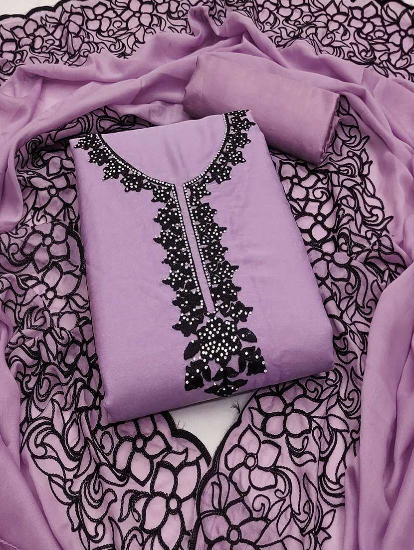 women solid with work embroidered unstitched suit set