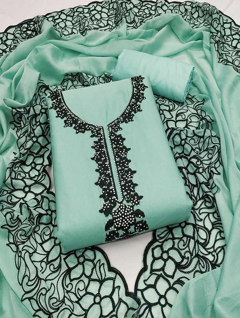 women solid with work embroidered unstitched suit set - 22021635 - Zoom Image - 0
