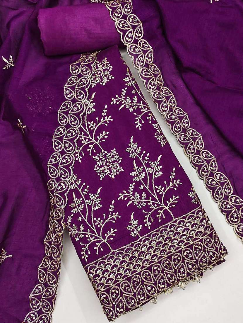 women solid with work embroidered unstitched suit set