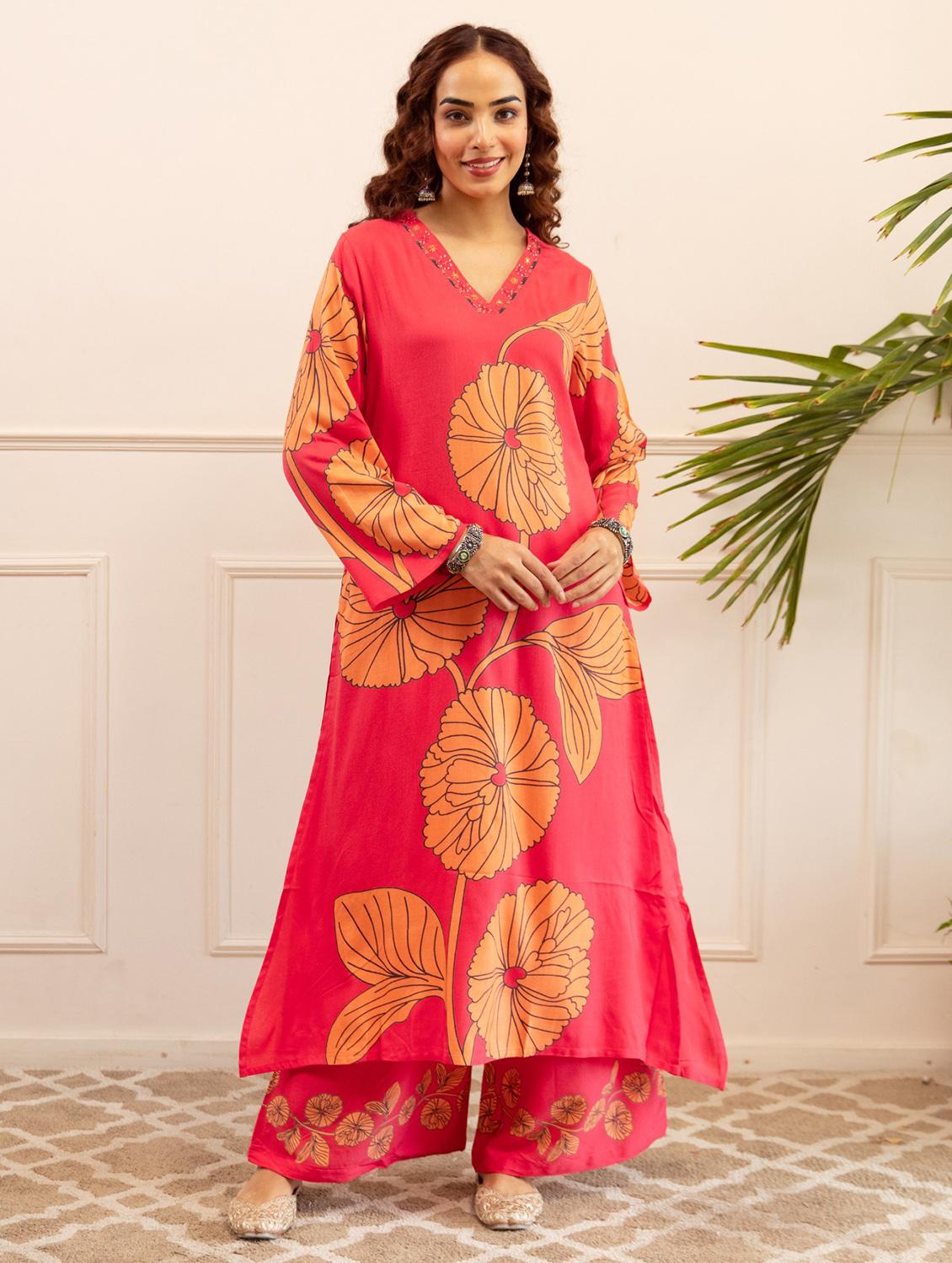 women floral printed long sleeve kurta palazzo set - 22021646 - Zoom Image - 0