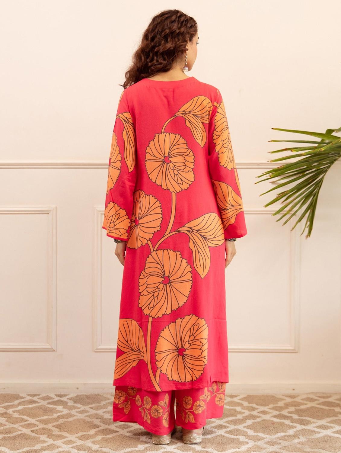 women floral printed long sleeve kurta palazzo set - 22021646 - Standard Image - 3