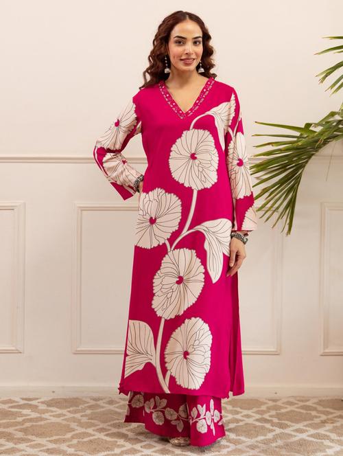 women floral printed long sleeve kurta palazzo set - 22021647 - Standard Image - 0