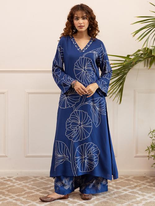 women floral printed long sleeve kurta palazzo set - 22021648 -  Standard Image - 0