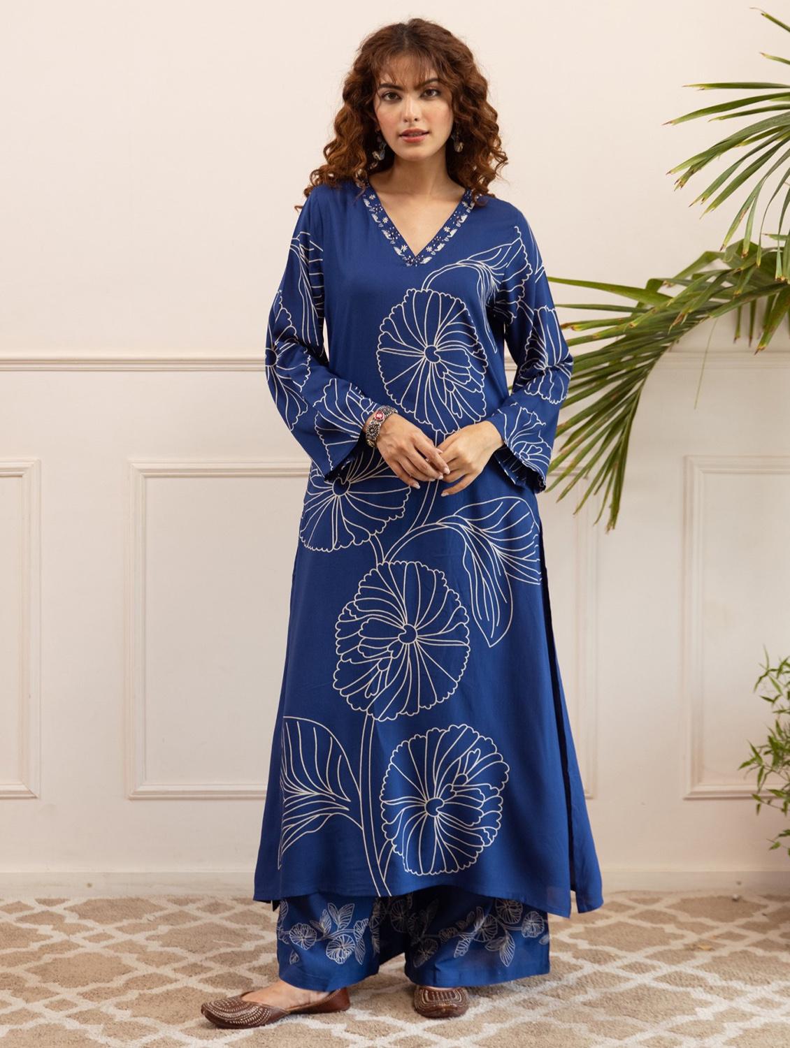 women floral printed long sleeve kurta palazzo set - 22021648 -  Zoom Image - 0
