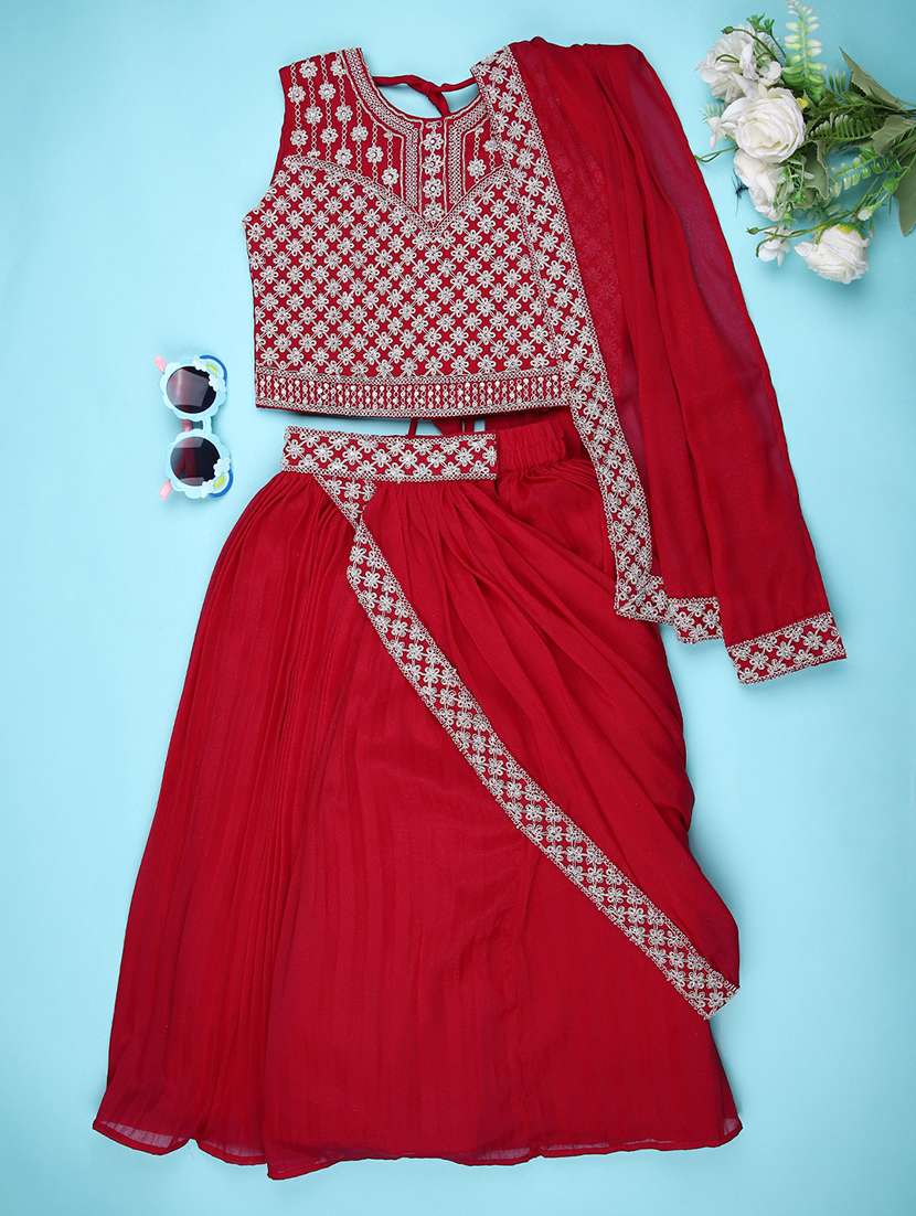 girls embroidered lehenga choli with dupatta set