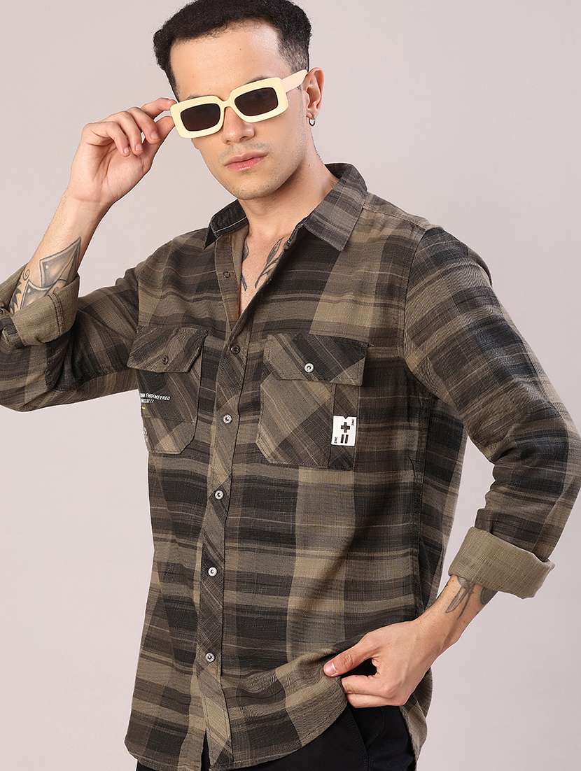men checkered long sleeve regular fit casual shirt - 22022151 -  Zoom Image - 0