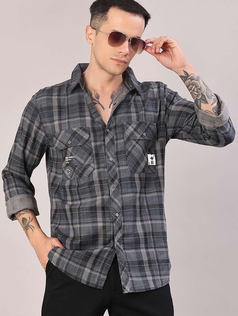 men checkered long sleeve regular fit casual shirt