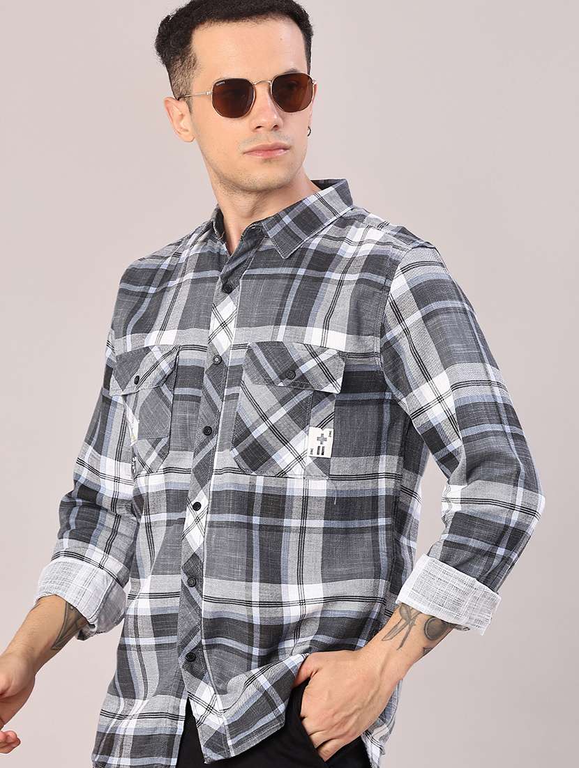 men checkered long sleeve regular fit casual shirt - 22022180 -  Zoom Image - 0