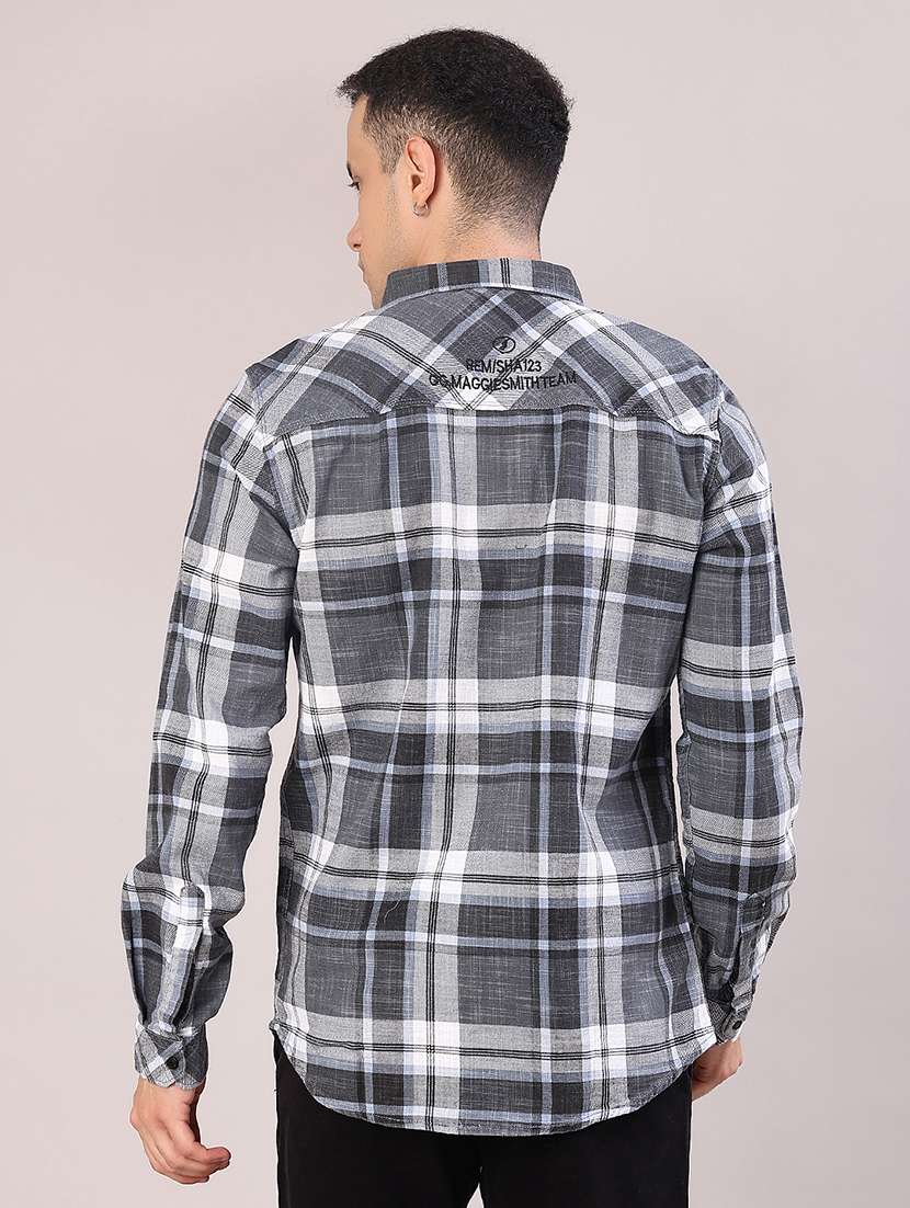 men checkered long sleeve regular fit casual shirt - 22022180 -  Standard Image - 3