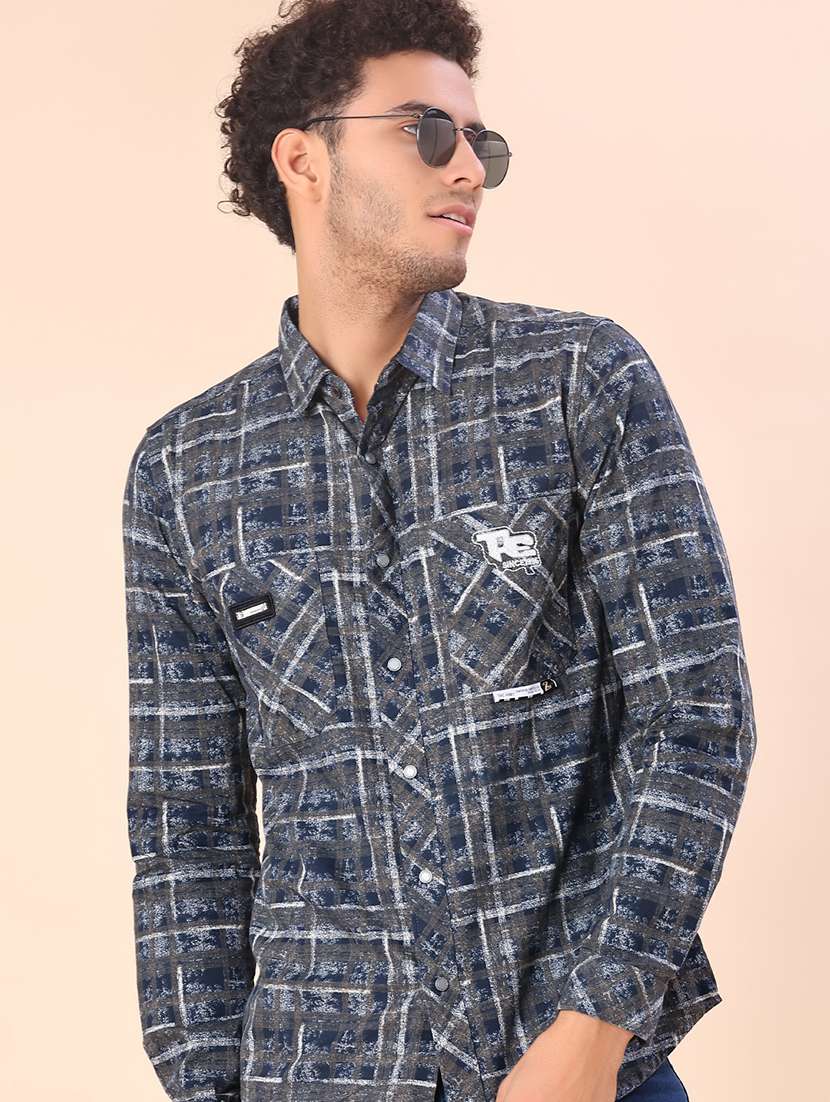 men checkered long sleeve regular fit casual shirt