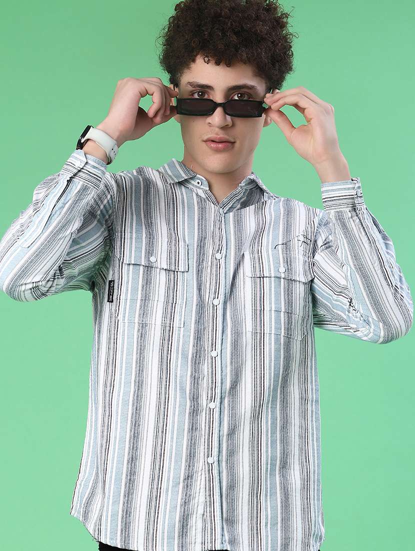 men striped long sleeve regular fit casual shirt