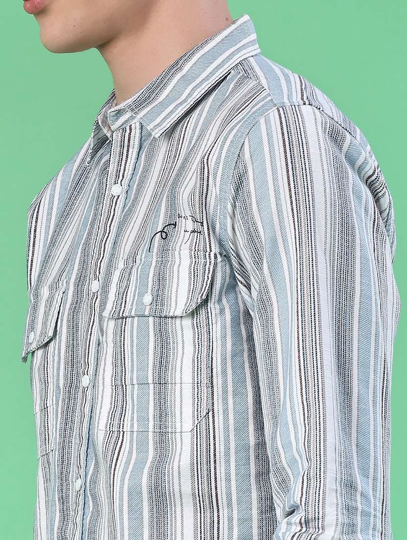men striped long sleeve regular fit casual shirt - 22022184 -  Standard Image - 5