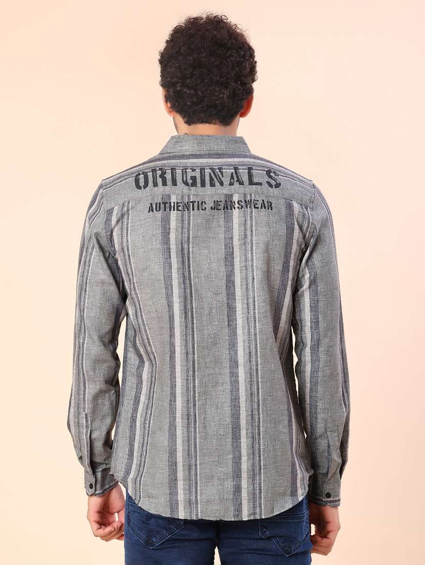 men striped long sleeve regular fit casual shirt - 22022185 -  Standard Image - 3