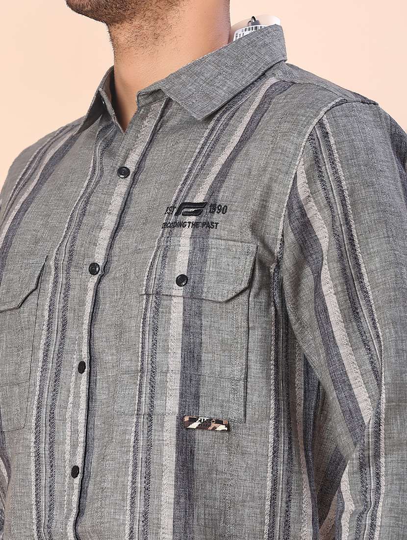 men striped long sleeve regular fit casual shirt - 22022185 -  Standard Image - 5