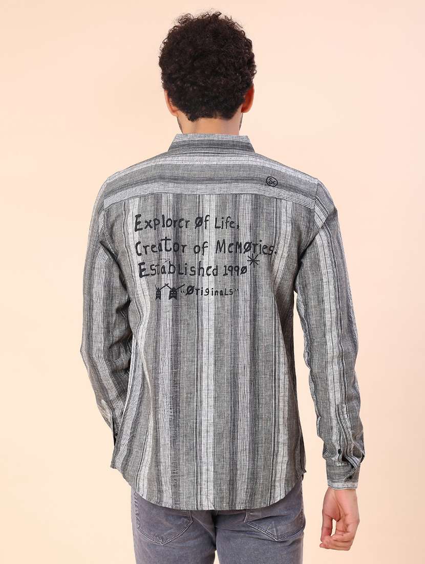 men striped long sleeve regular fit casual shirt - 22022235 -  Standard Image - 3