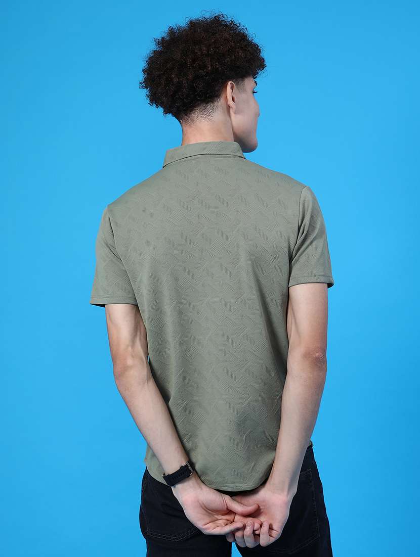 men self design short sleeve slim fit casual shirt - 22022256 -  Standard Image - 3