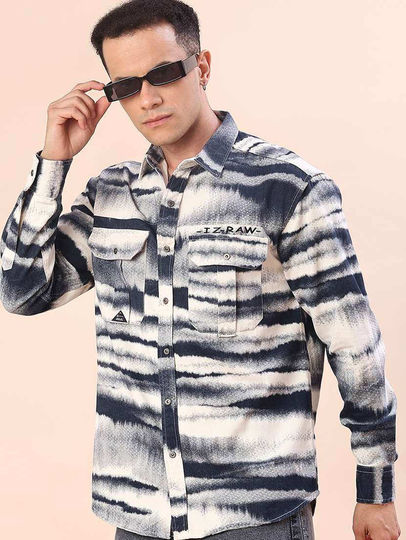 men printed long sleeve regular fit casual shirt