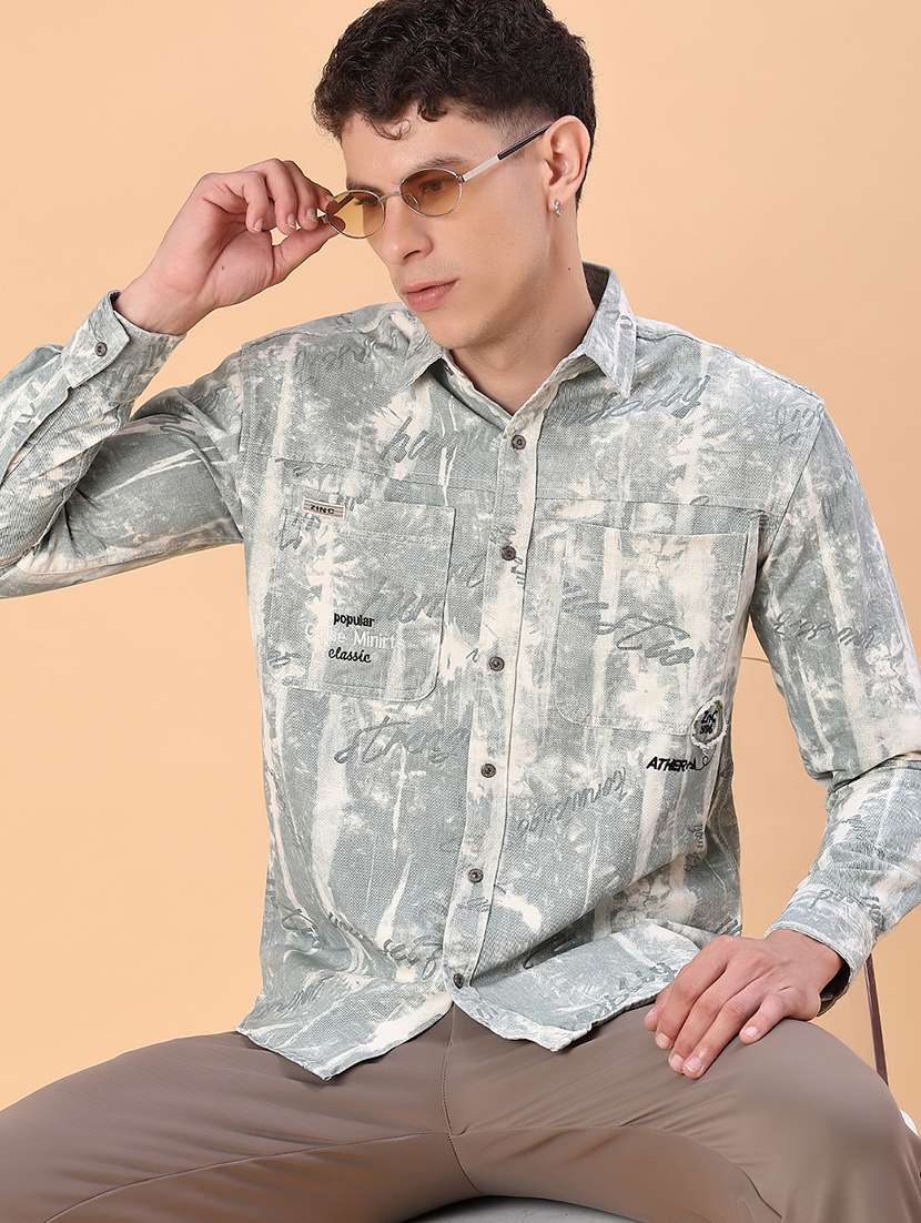 men printed long sleeve regular fit casual shirt