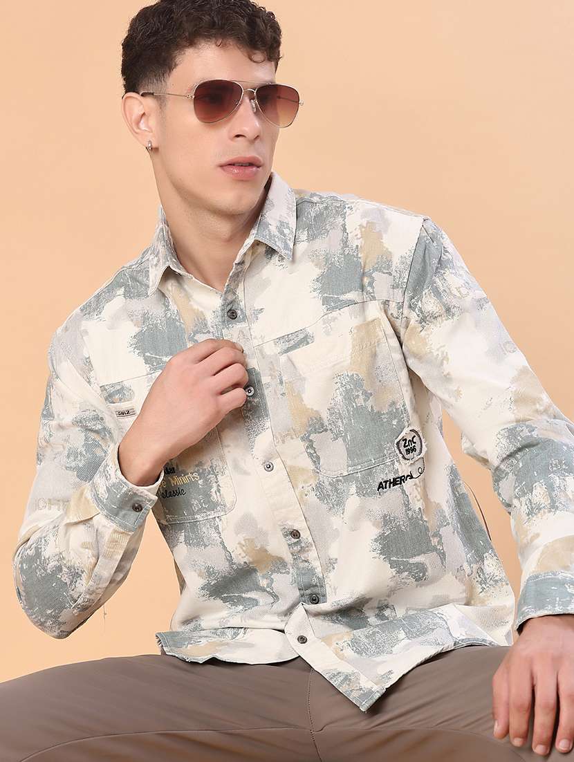 men printed long sleeve regular fit casual shirt - 22022304 -  Zoom Image - 0