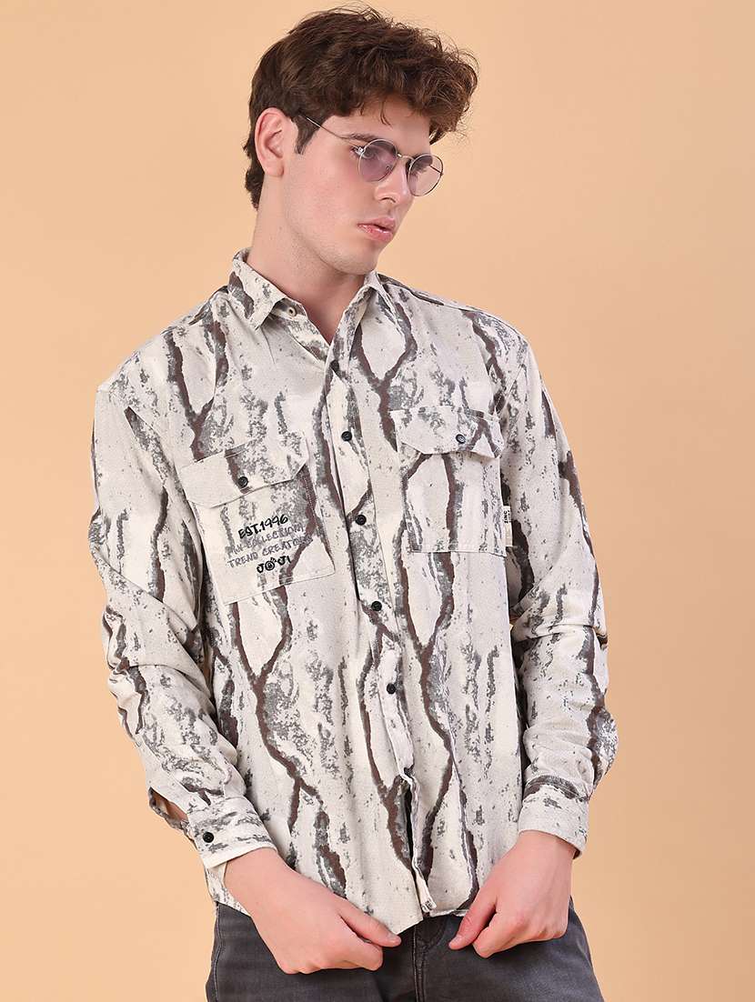 men printed long sleeve regular fit casual shirt