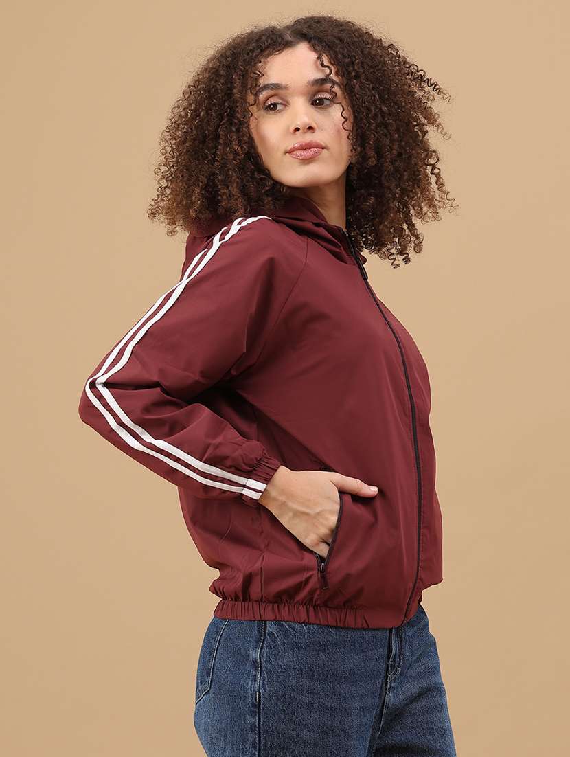 maroon poly blend windcheater jacket - 22022315 -  Standard Image - 3