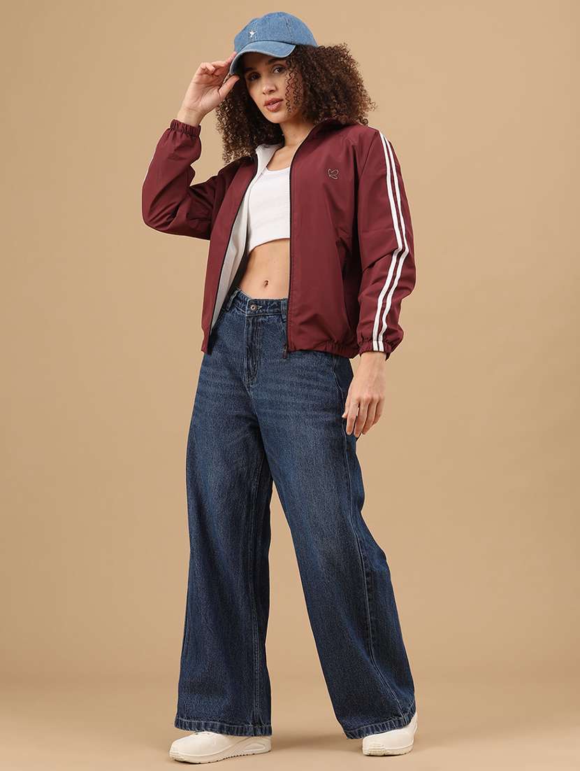maroon poly blend windcheater jacket - 22022315 -  Standard Image - 5