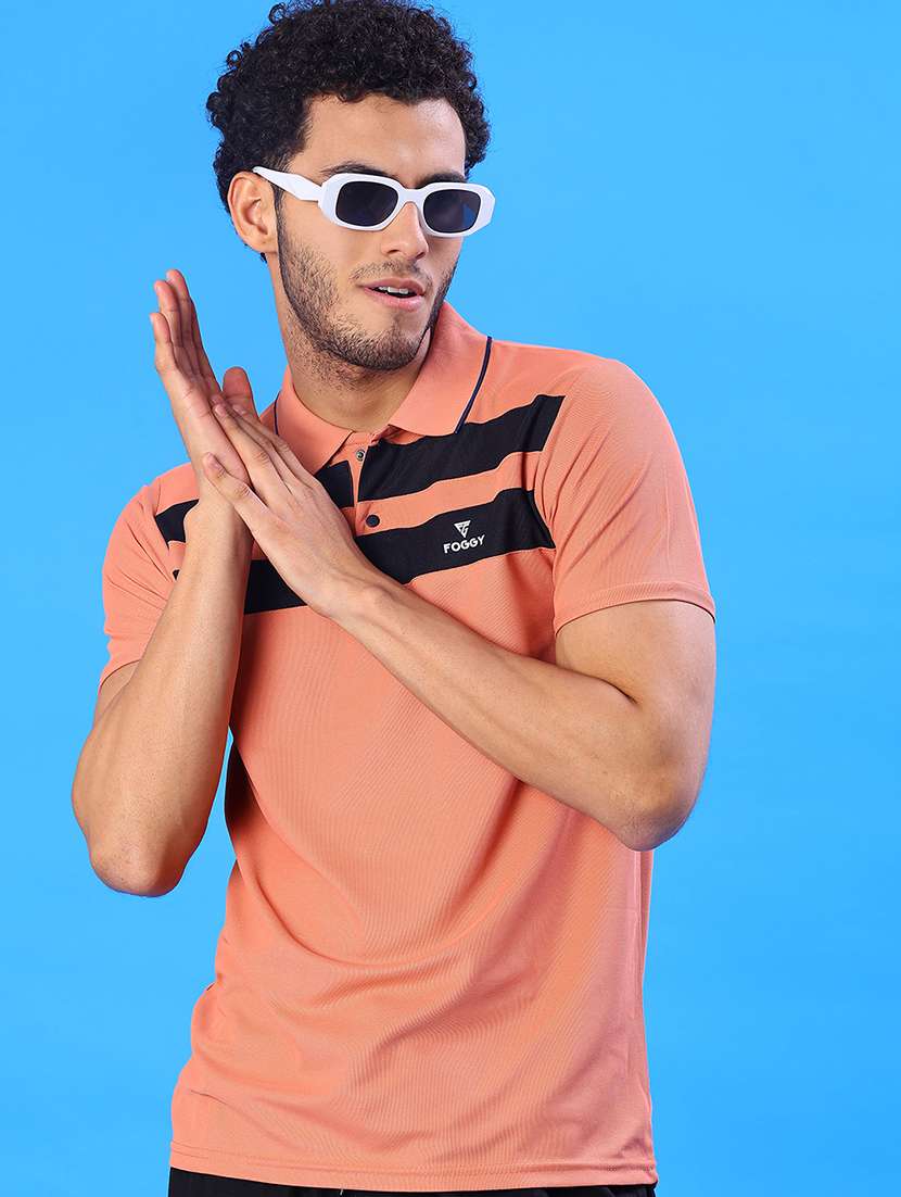 men striped short sleeve regular fit polo t-shirt