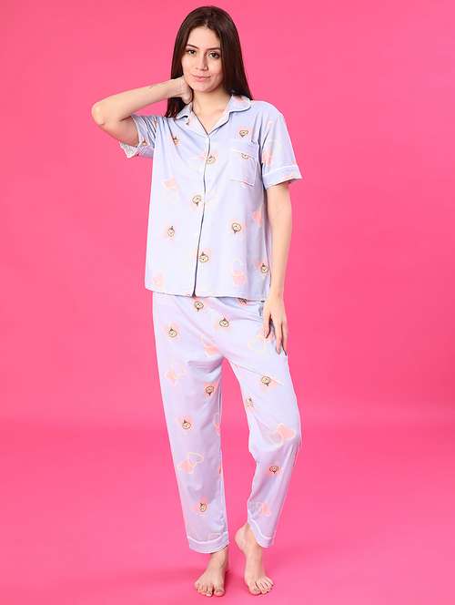 women printed short sleeve pyjama set nightwear - 22022355 - Standard Image - 0