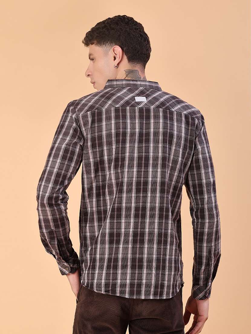 men checkered long sleeve slim fit casual shirt - 22022370 -  Standard Image - 3
