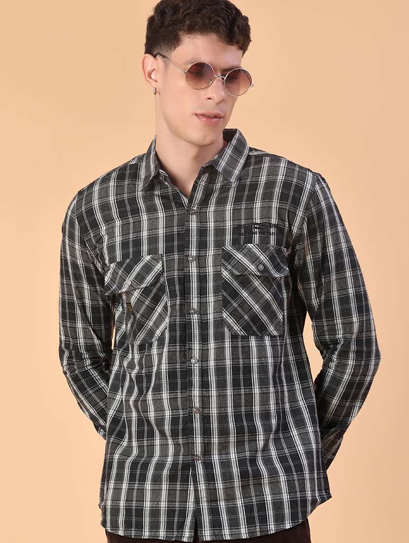 men checkered long sleeve slim fit casual shirt