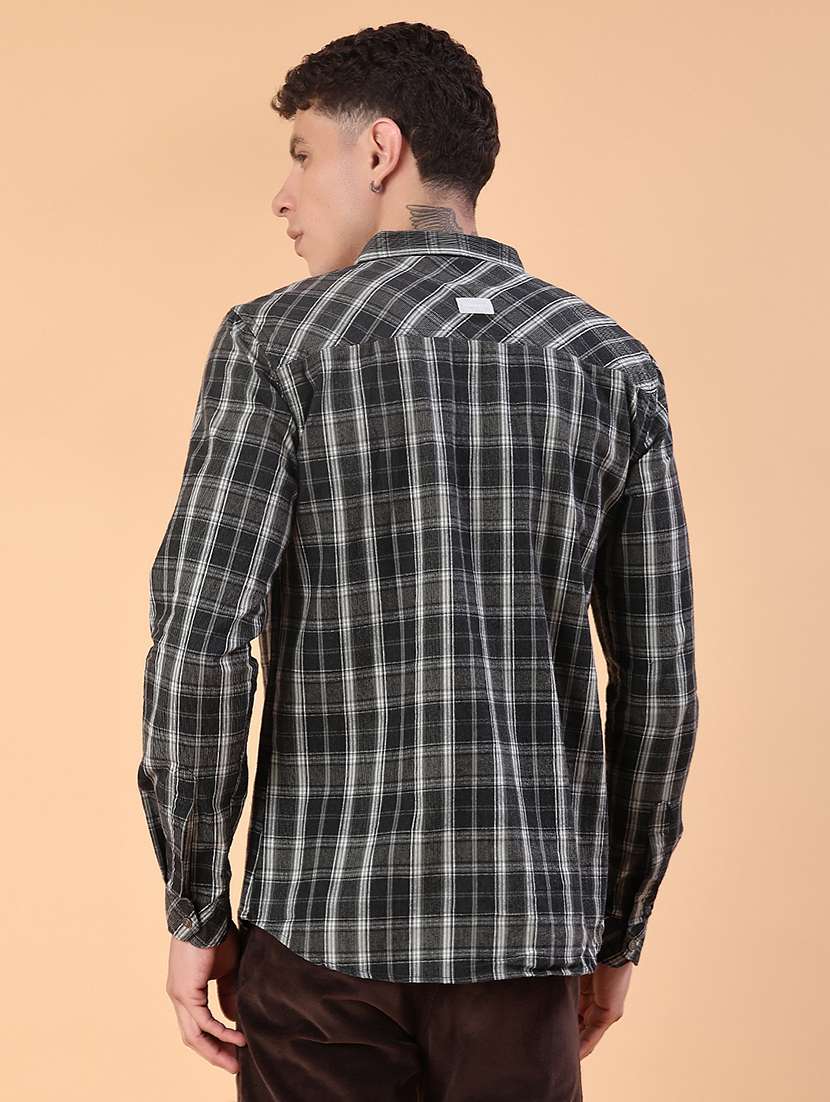 men checkered long sleeve slim fit casual shirt - 22022371 -  Standard Image - 3