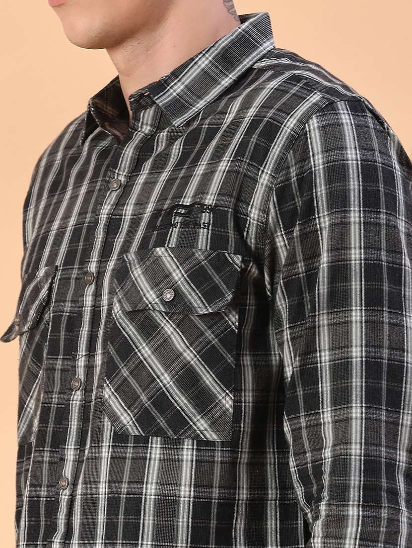men checkered long sleeve slim fit casual shirt - 22022371 -  Standard Image - 5