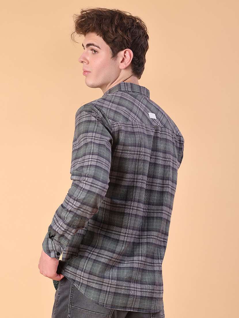 men checkered long sleeve slim fit casual shirt - 22022376 -  Standard Image - 3