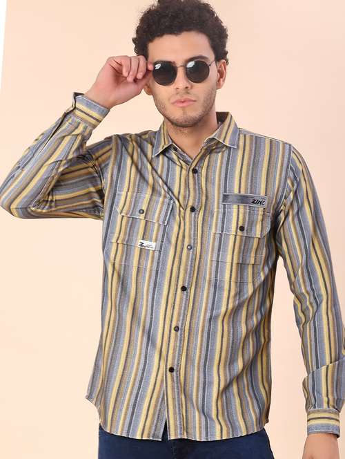 men striped long sleeve regular fit casual shirt - 22022377 - Standard Image - 0