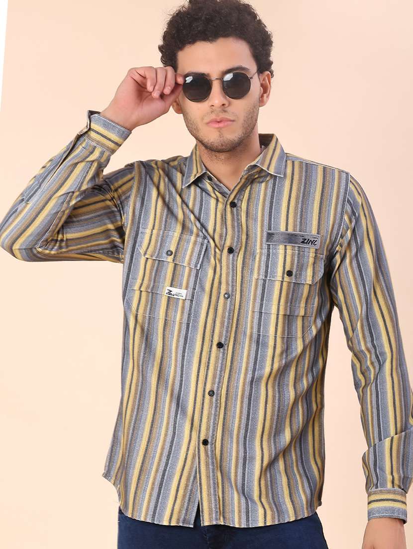 men striped long sleeve regular fit casual shirt - 22022377 - Zoom Image - 0