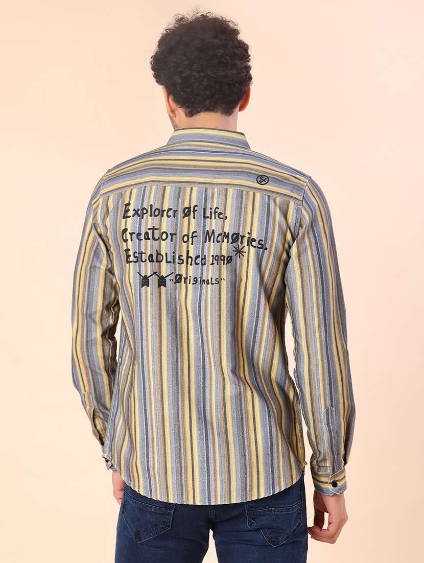 men striped long sleeve regular fit casual shirt - 22022377 - Standard Image - 3
