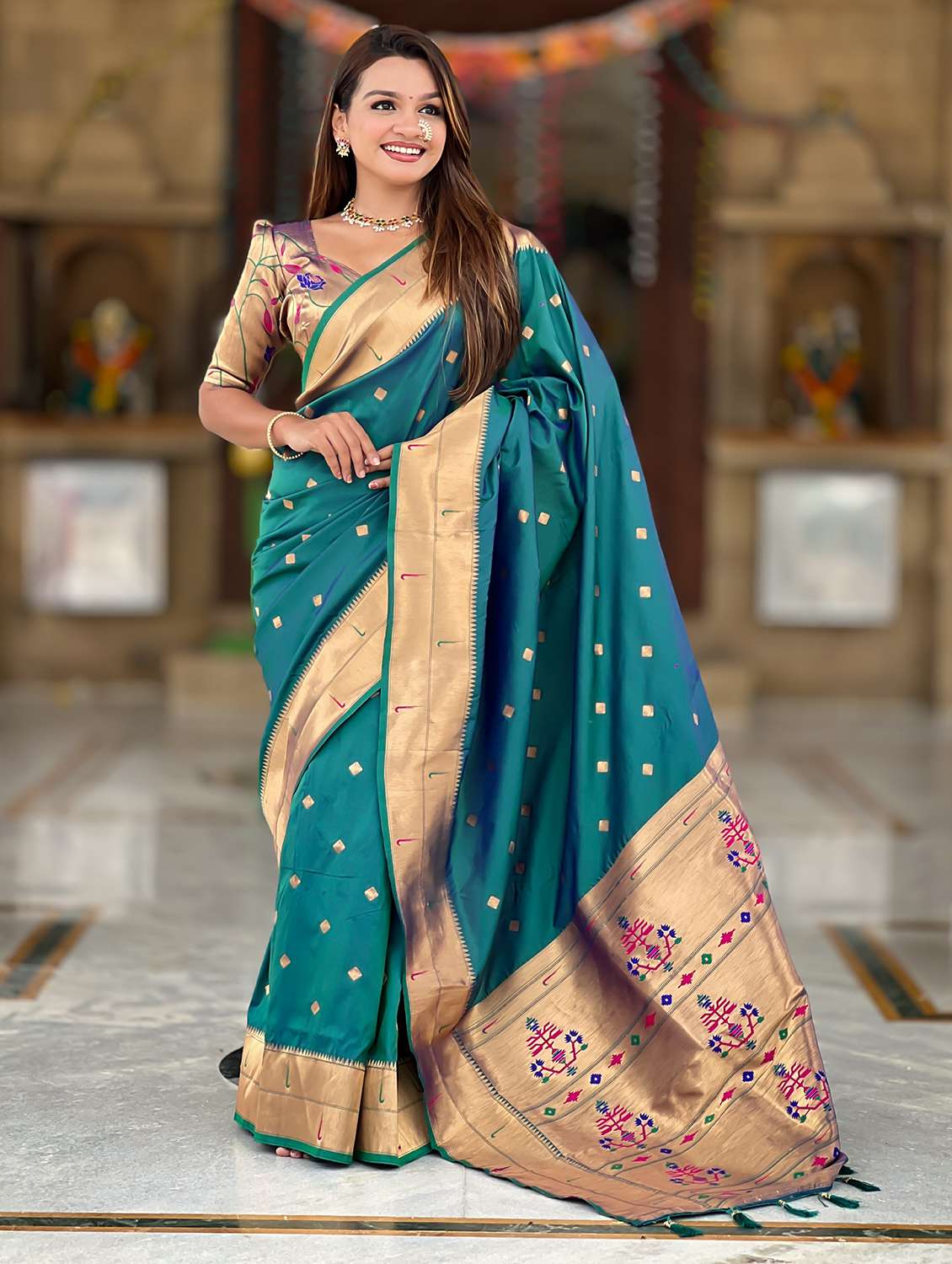 women self design paithani saree with blouse