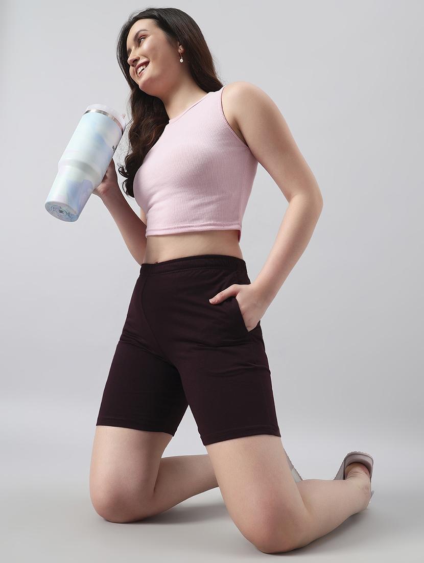 women solid mid rise loung wear shorts - 22022431 - Standard Image - 3