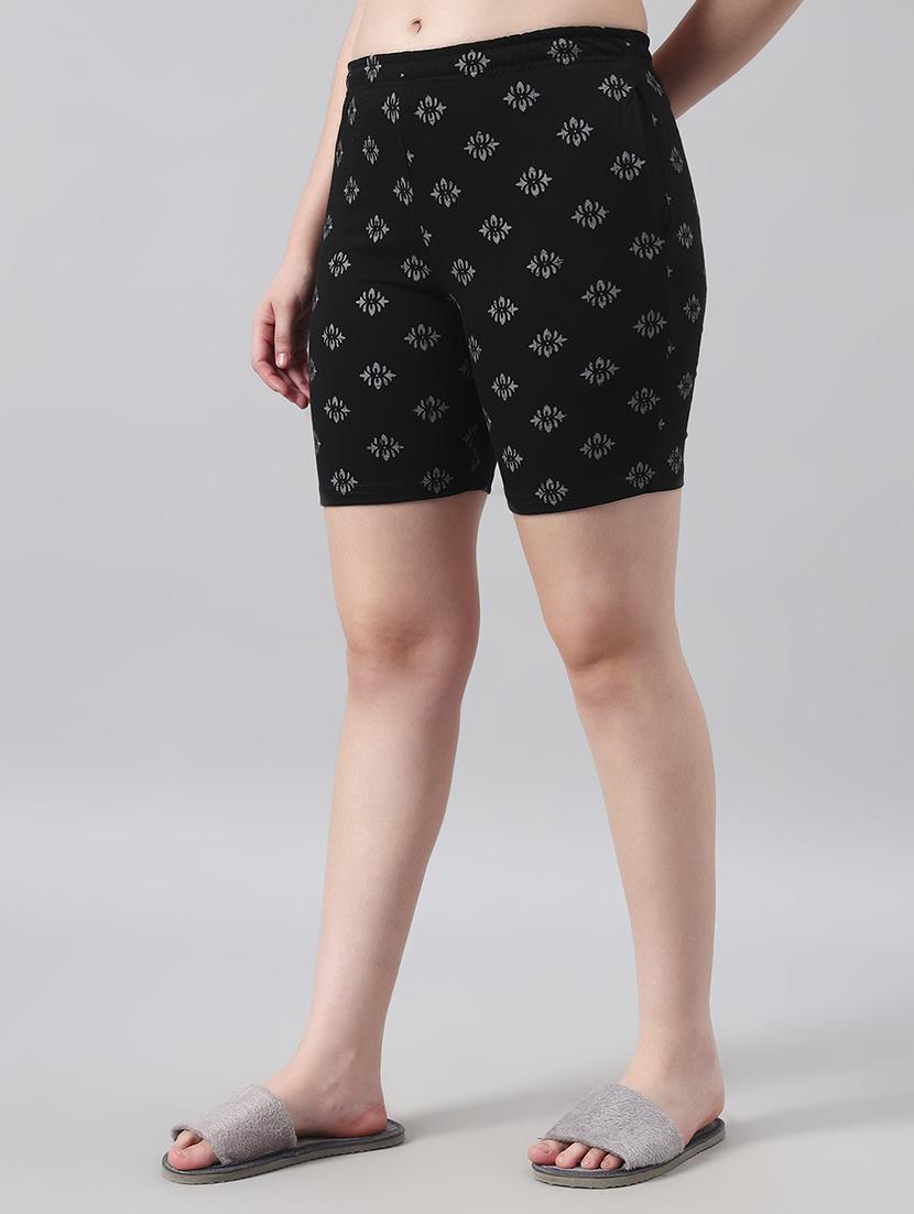 women printed mid rise loung wear shorts - 22022436 - Standard Image - 3