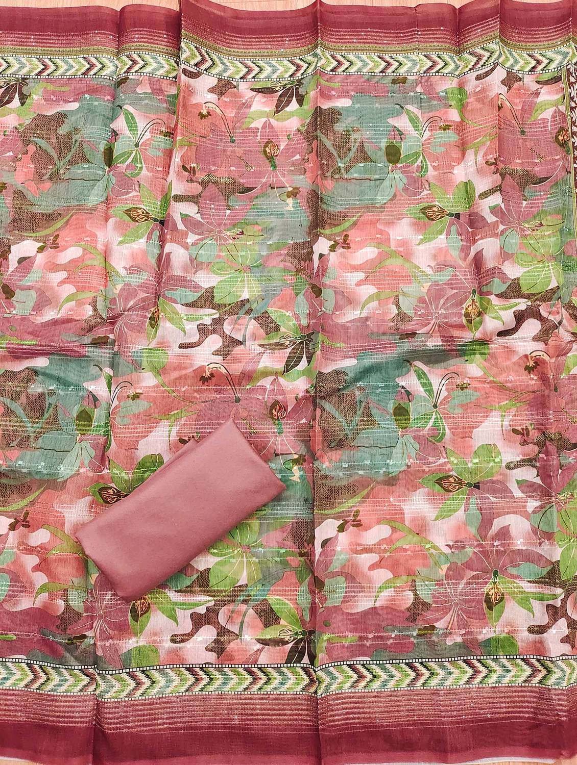 women printed embroidered unstitched suit set - 22022446 -  Standard Image - 3