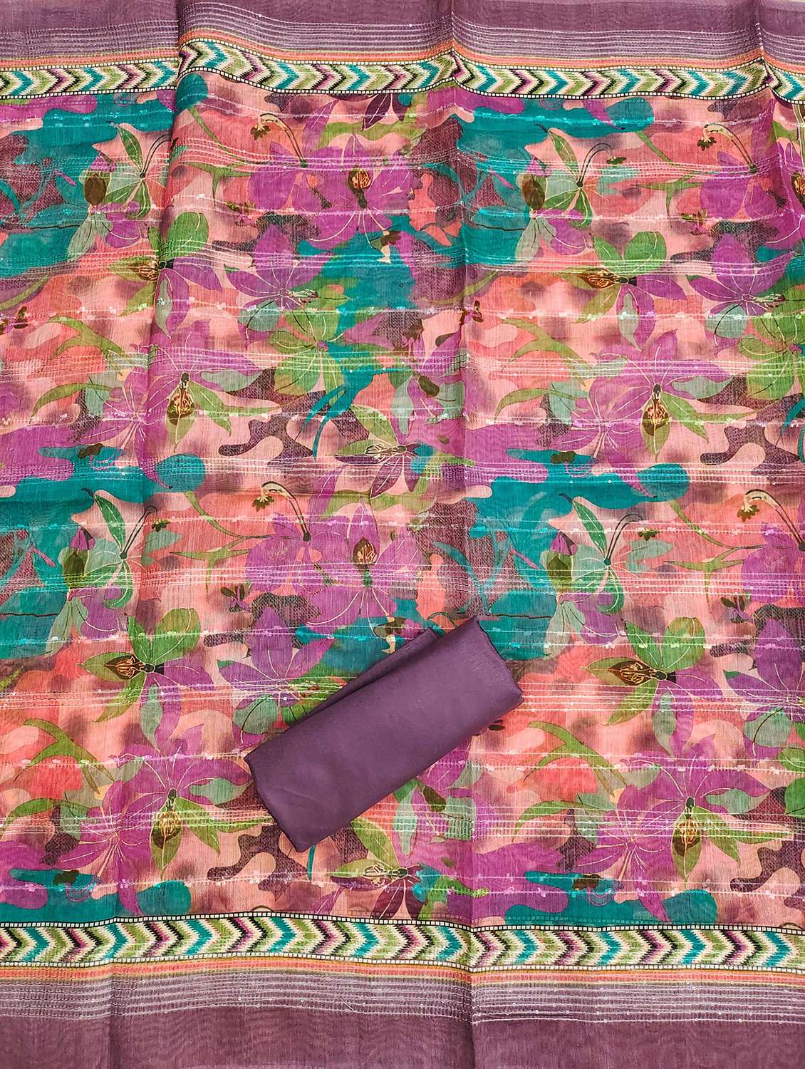 women printed embroidered unstitched suit set - 22022447 -  Standard Image - 3